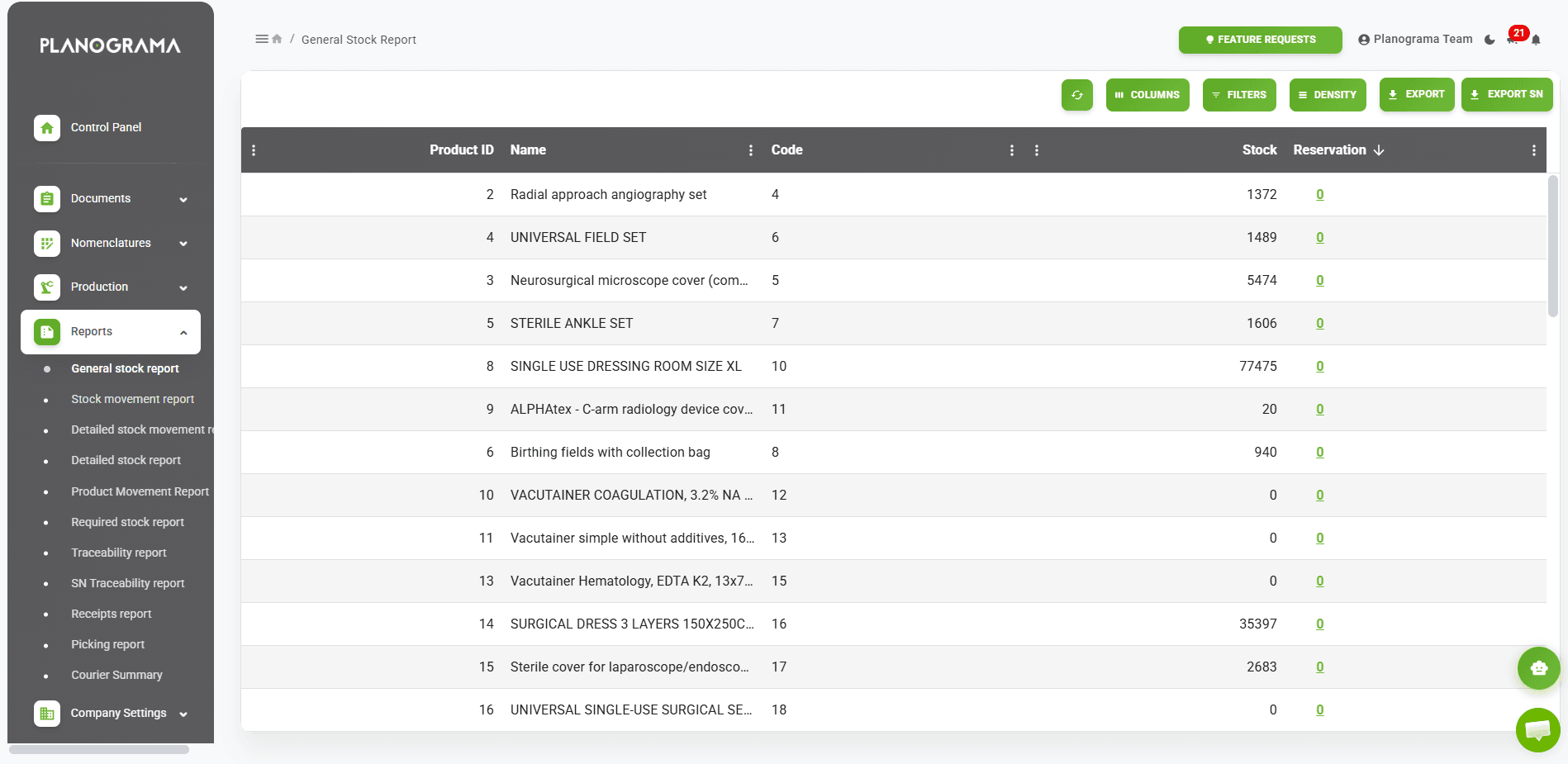 Planograma app dashboard