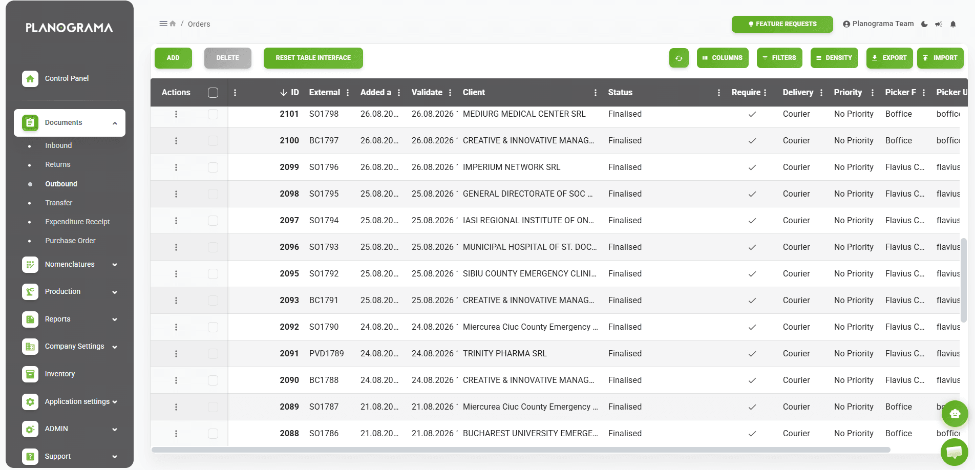 Planograma app dashboard