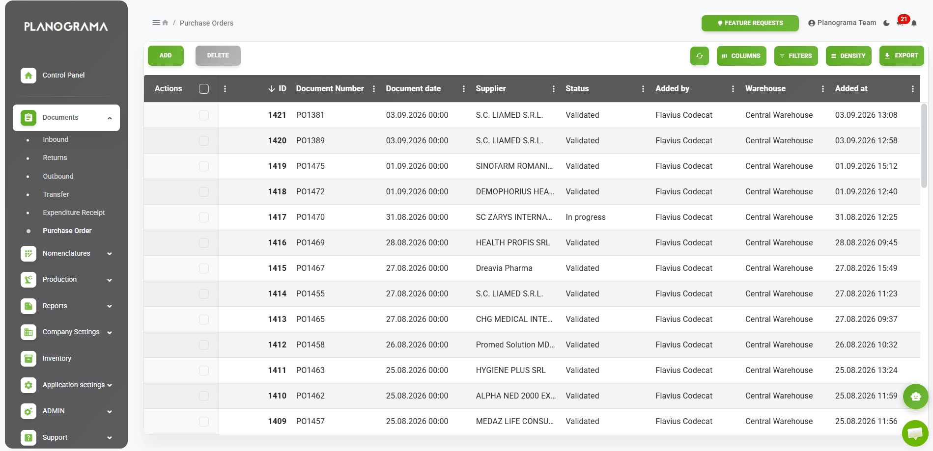 Planograma app dashboard