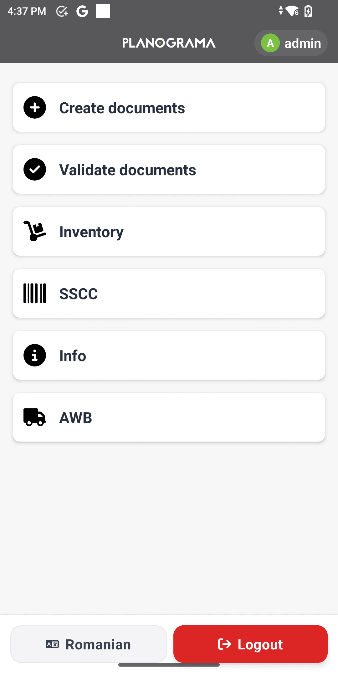 Documents, inventory, SSCC labels and dispatch notes, all off one menu.